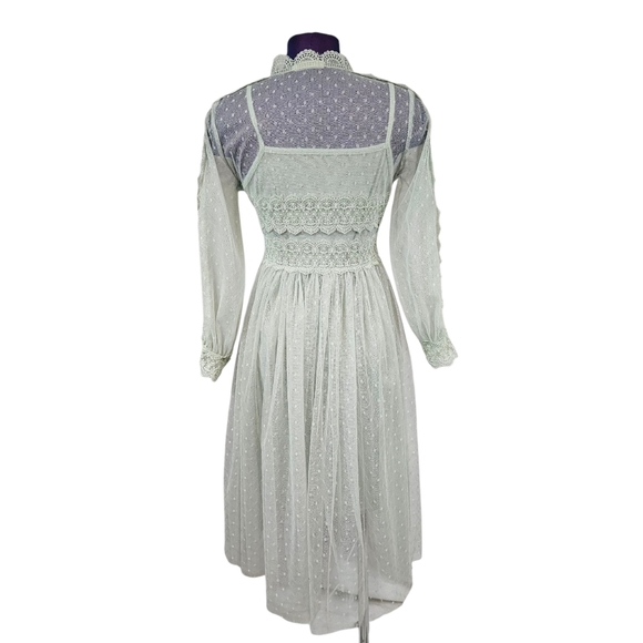 Mint Green Swiss Polka‎ Dot Sheer Victorian Dress Size Medium Women's R14 - Picture 5 of 7